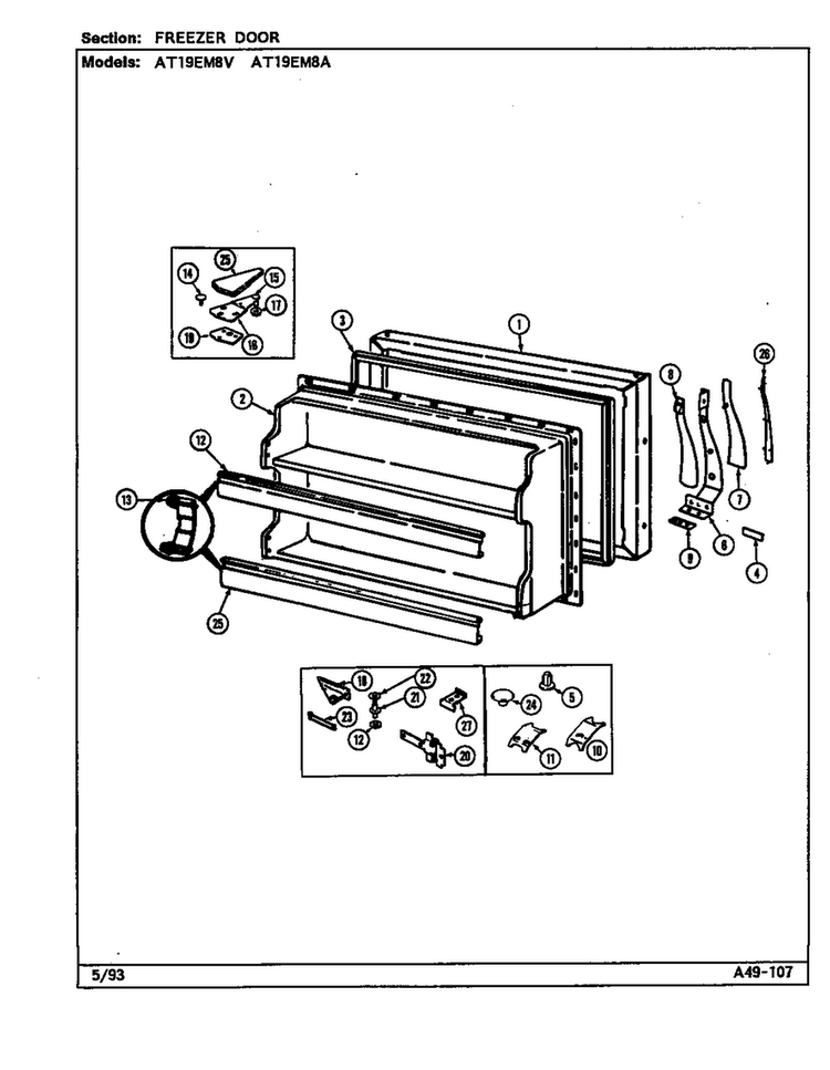 Freezer Door Diagram and Parts List for AT19EM8V DA56A Admiral Refrigerator