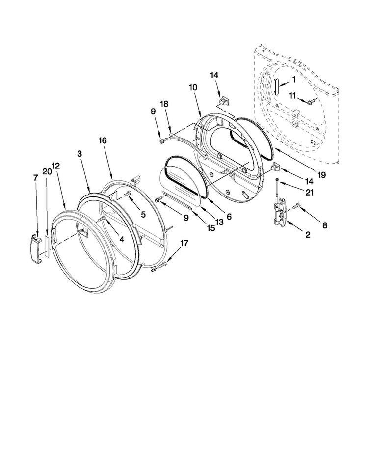Door Parts Diagram and Parts List for MGDE250XL0  Maytag Dryer