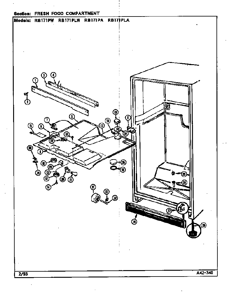 Fresh Food Compartment Diagram and Parts List for RB171PLA DG22A Magic Chef Refrigerator
