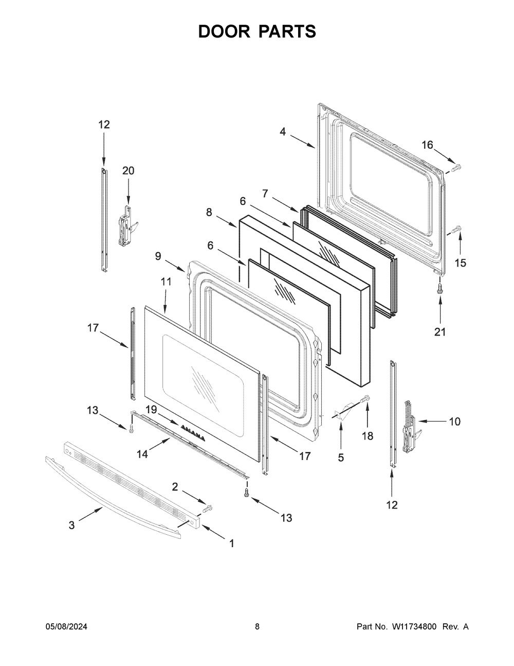 Door Parts Diagram and Parts List for YACR4503SFW9  Amana Range