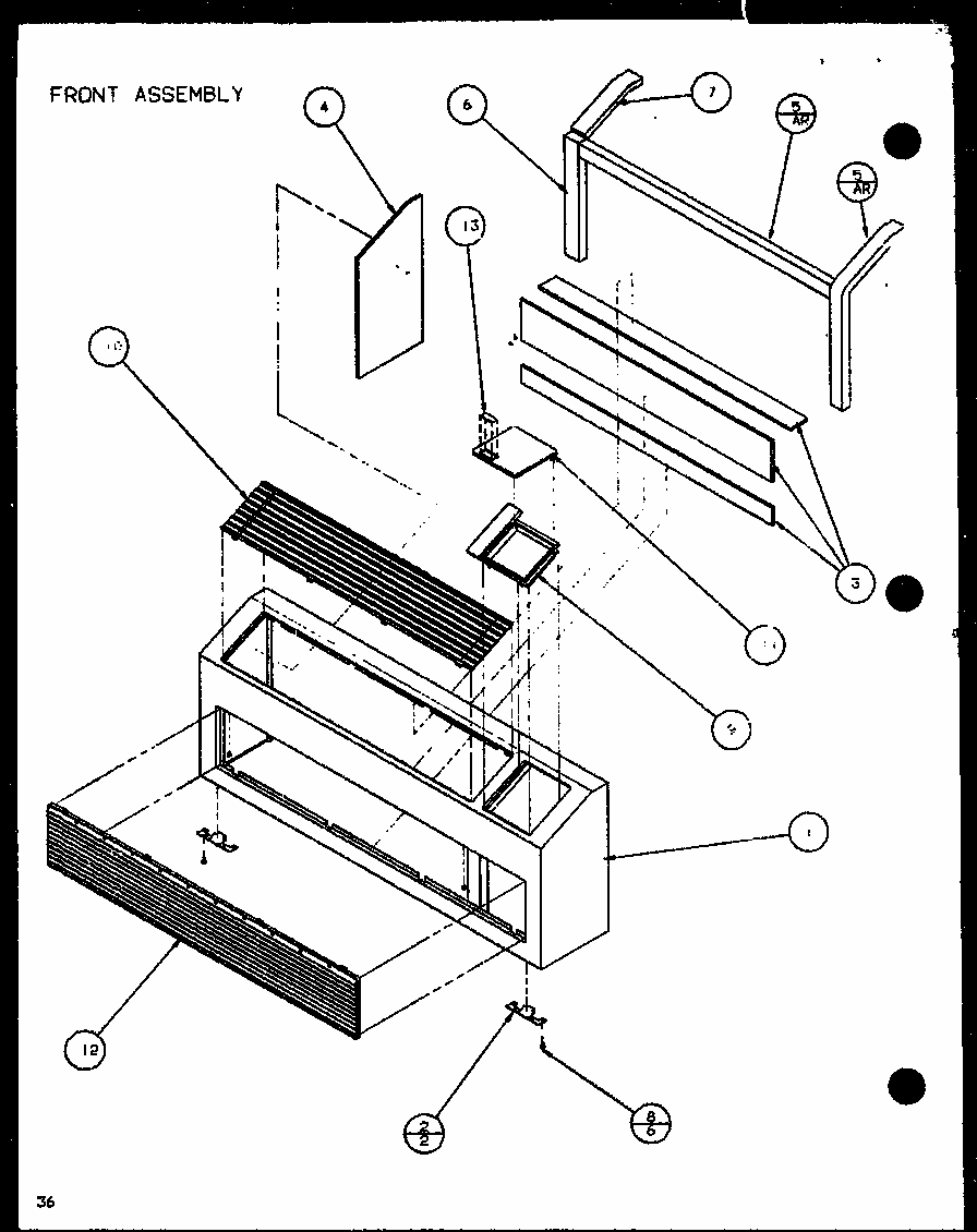 Front Assembly (ptc12300er/p9812515r) (ptc12400er/p9872215r) Diagram and Parts List for PTC07300ER P9882501R Amana Air Conditioner