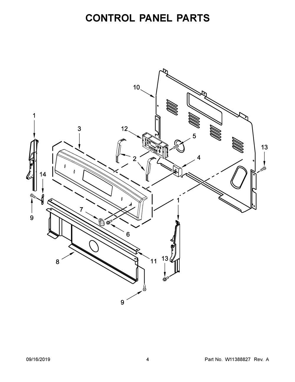 Control Panel Parts Diagram and Parts List for YACR4303MFW4  Maytag Range