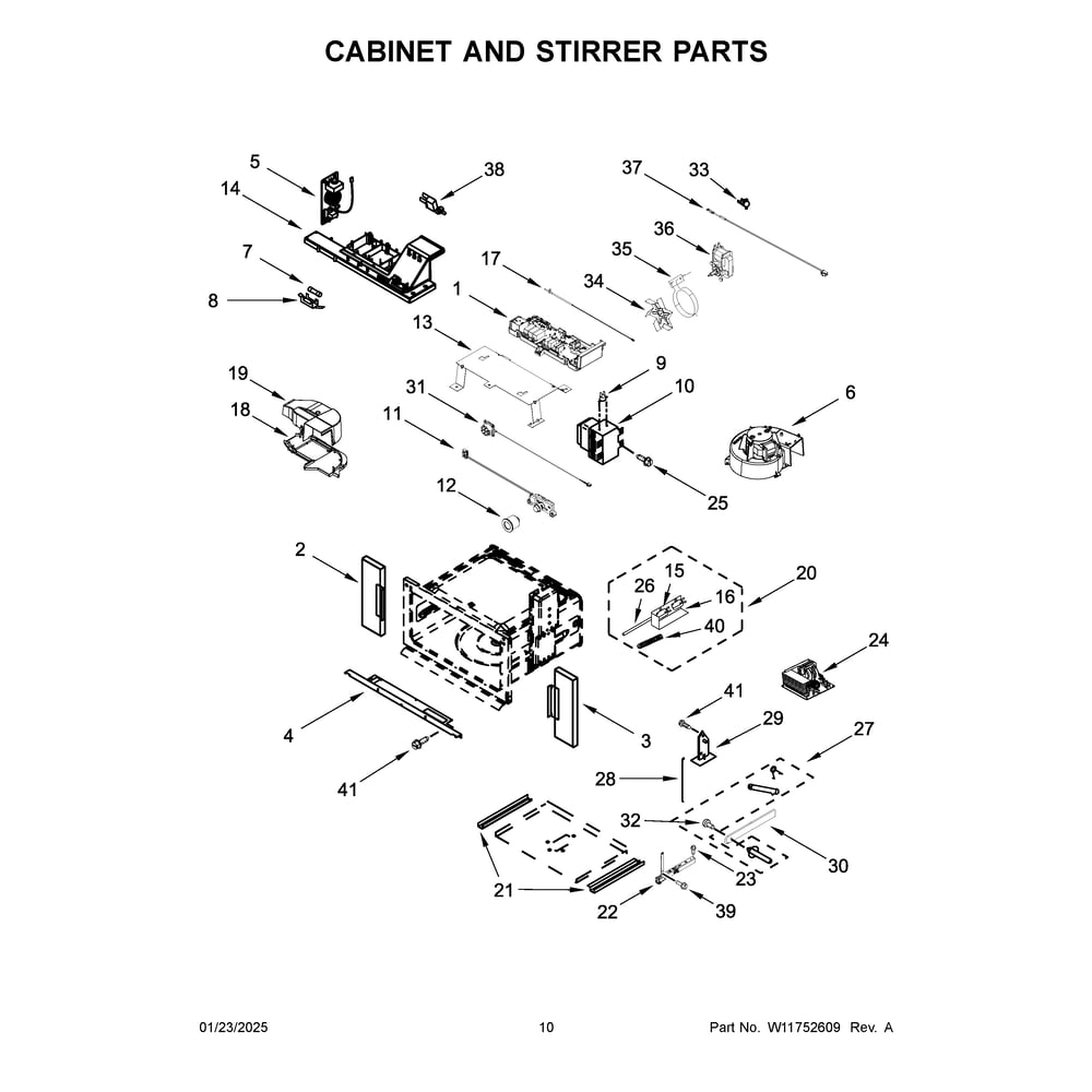 Cabinet And Stirrer Parts Diagram and Parts List for JOECC530RL00  Jenn-Air Microwave Oven Combo
