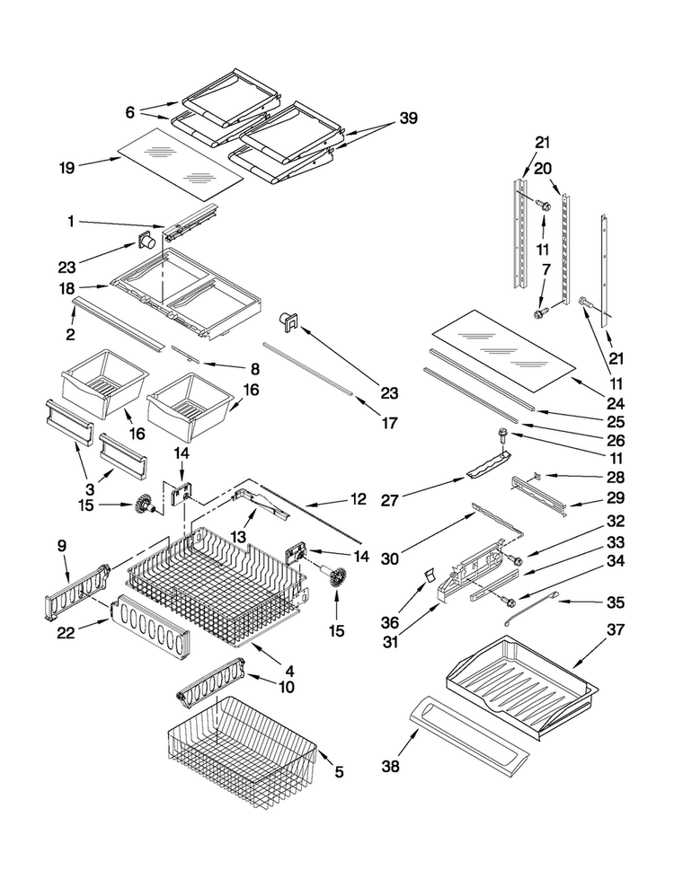 Shelf Parts Diagram and Parts List for AFD2535DEW9  Amana Refrigerator