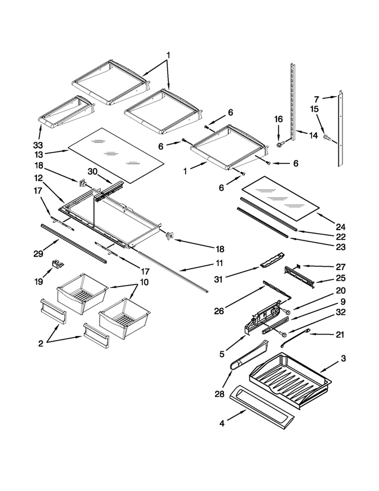 Shelf Parts Diagram and Parts List for MFI2670XEM10  Maytag Refrigerator