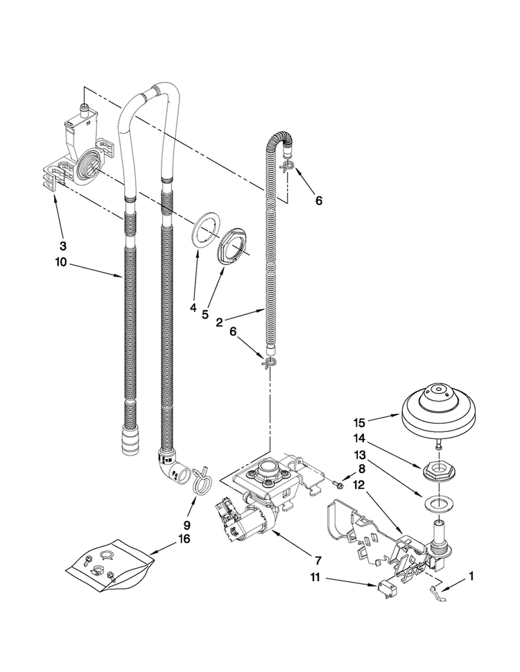Fill, Drain And Overfill Parts Diagram and Parts List for MDB7760AWS0  Maytag Dishwasher