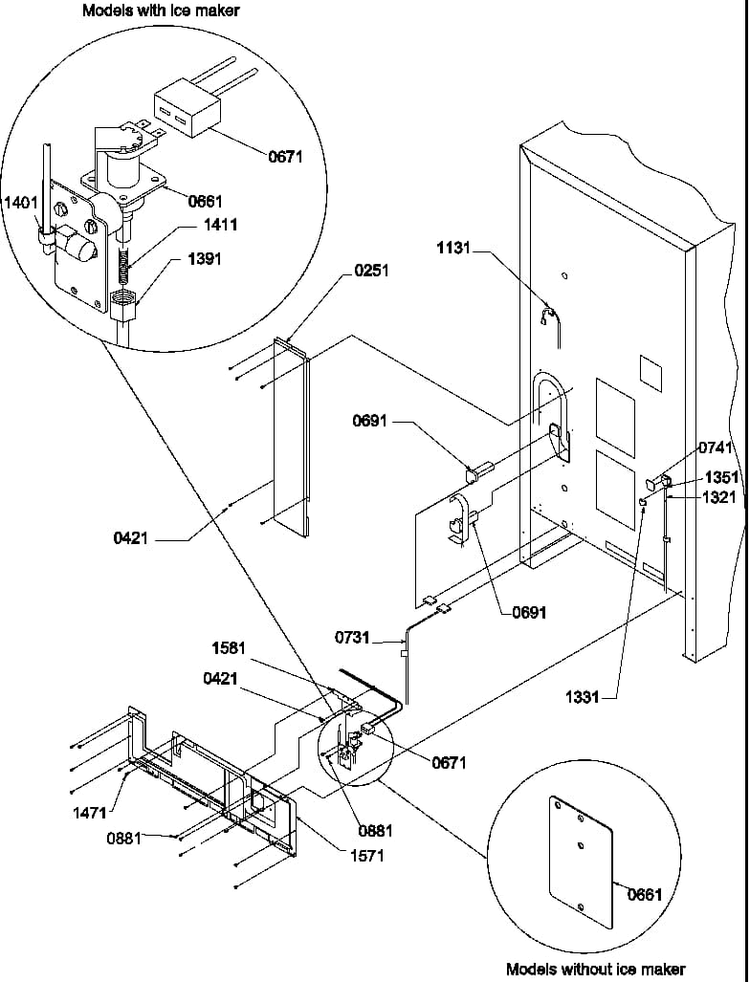 Cabinet Back Diagram and Parts List for BBI20TL-P1199101WL  Amana Refrigerator