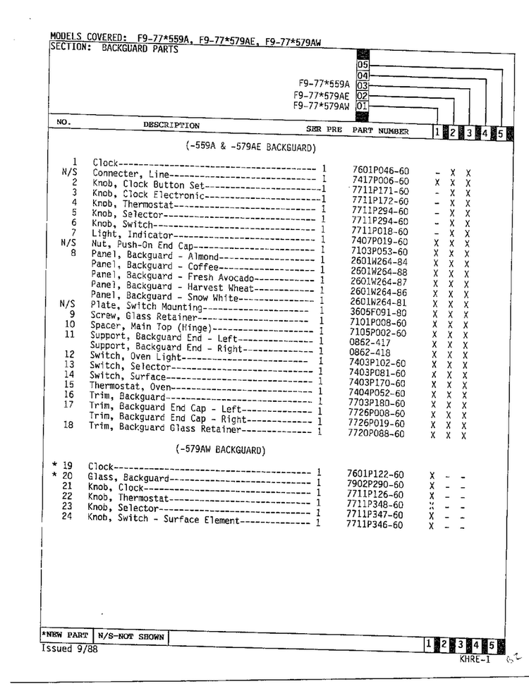 Backguards Page 2 Diagram and Parts List for EOF9-77*579AW  Hardwick Range