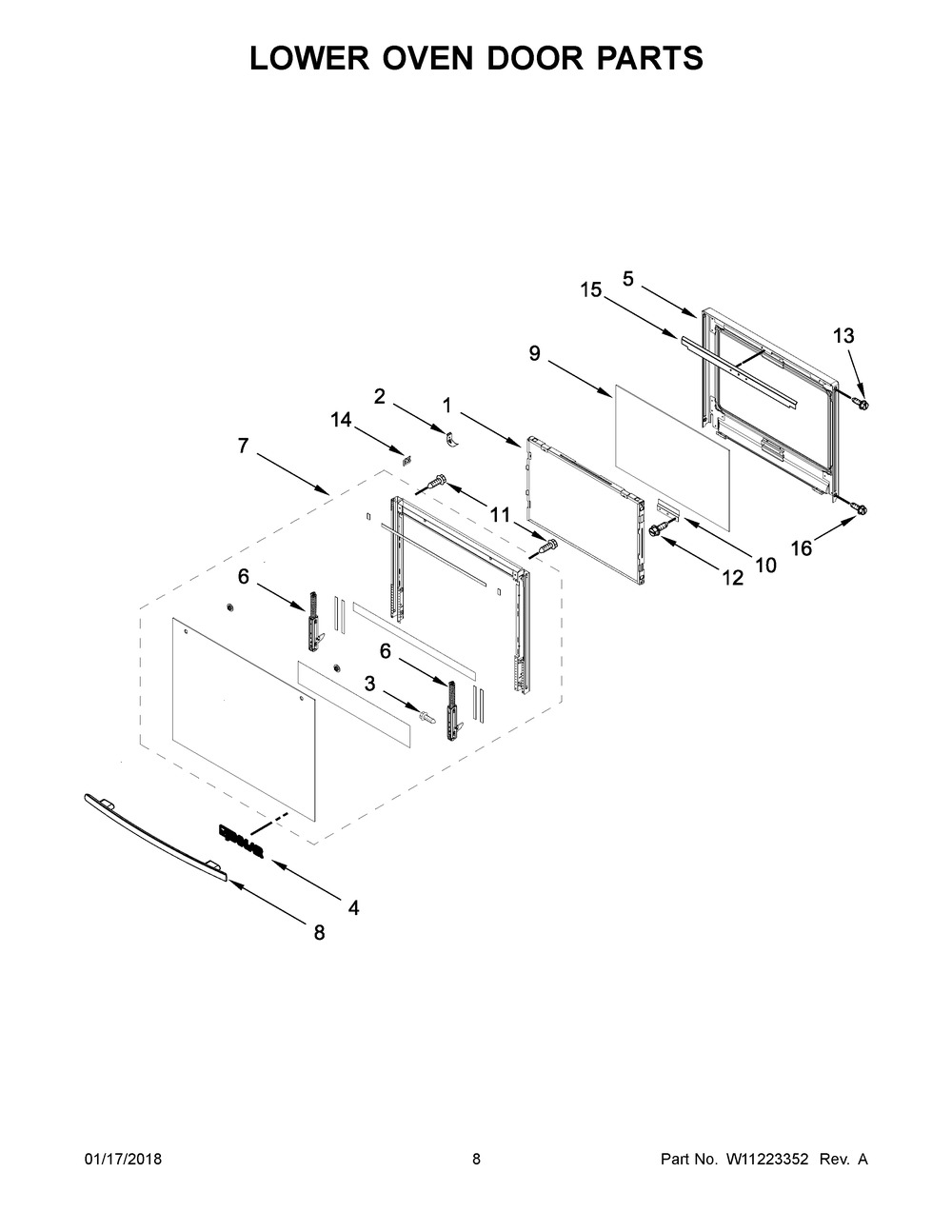 Lower Oven Door Parts Diagram and Parts List for JJW2827DB02  Maytag Wall Oven