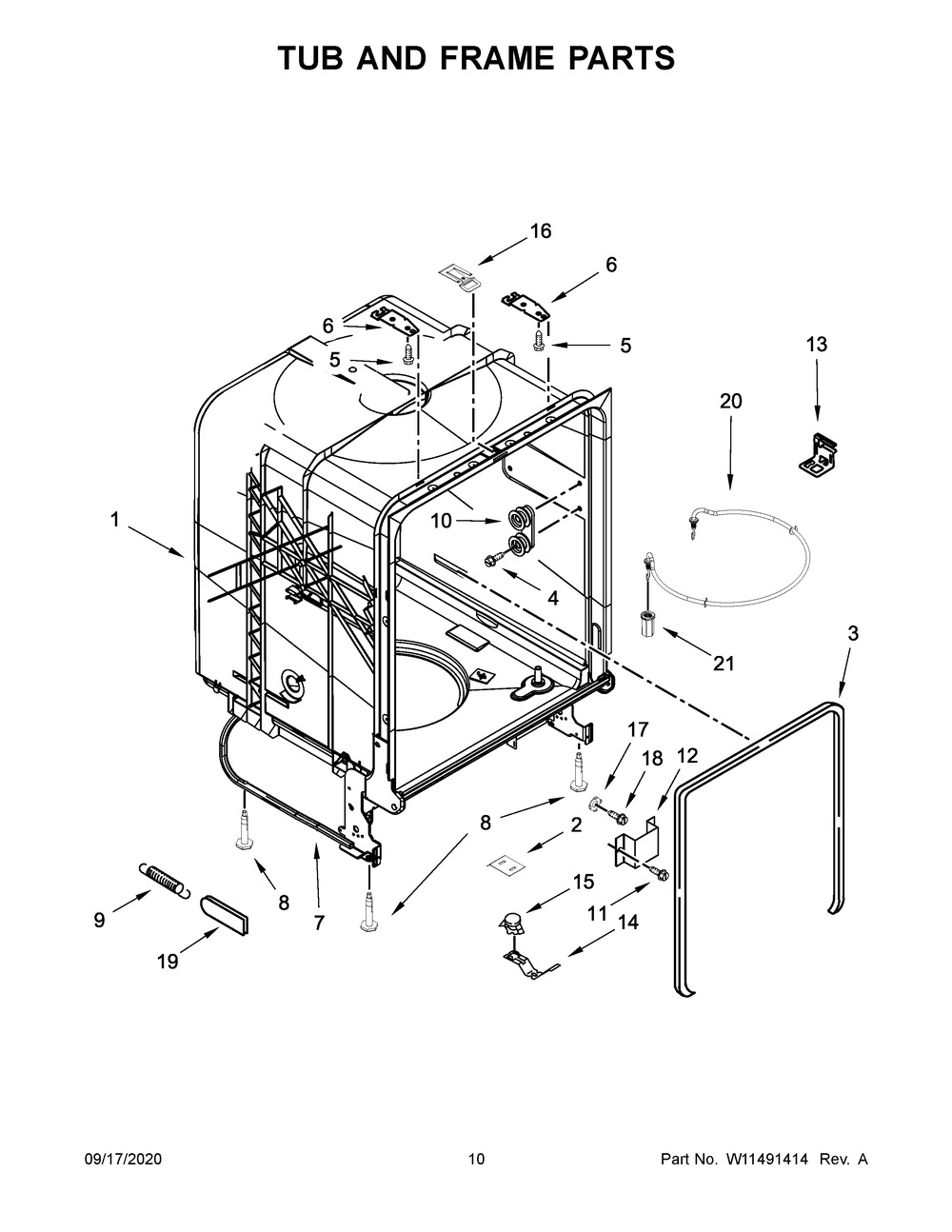 Tub And Frame Parts Diagram and Parts List for ADB1400AGB3  Maytag Dishwasher
