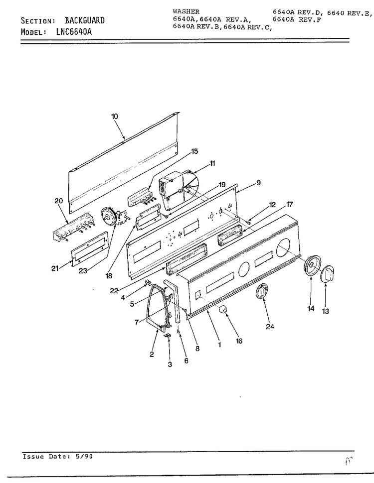 Backguard Diagram and Parts List for 6640A  Norge Washer