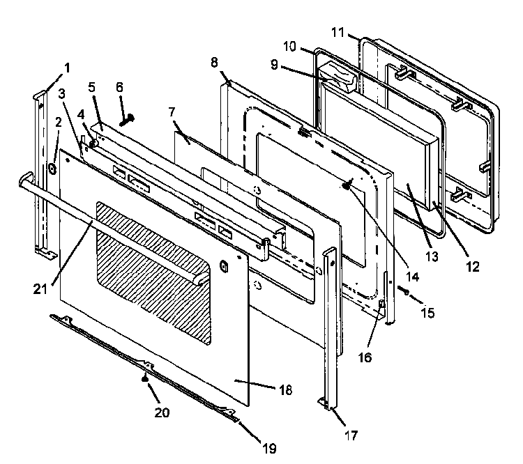 Oven Door Assy Diagram and Parts List for AGS781E-P1141275NE  Amana Range
