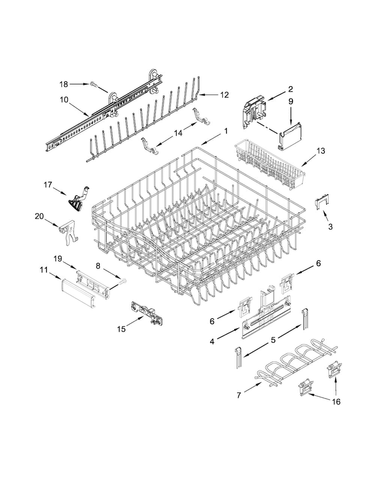 Upper Rack And Track Parts Diagram and Parts List for JDB9200CWS2  Jenn-Air Dishwasher