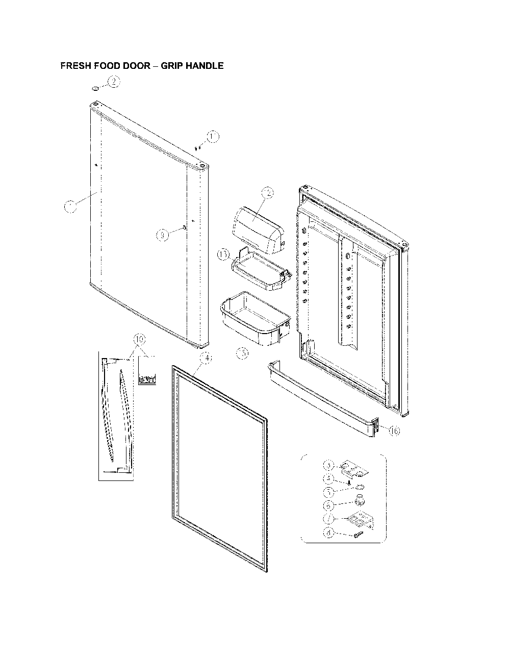 Fresh Food Door - Grip Handle Diagram and Parts List for 11170612910  Kenmore Refrigerator