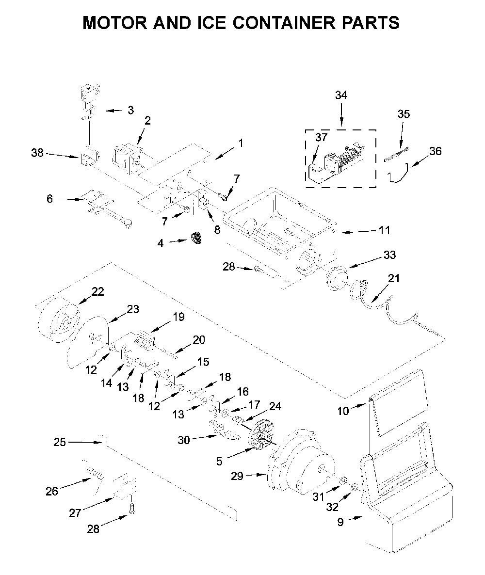 Motor And Ice Container Parts Diagram and Parts List for 1064651759714  Kenmore Refrigerator