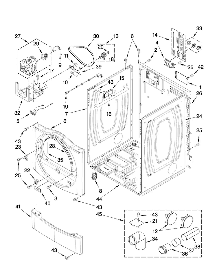 Cabinet Parts Diagram and Parts List for MEDE301YG0  Maytag Dryer