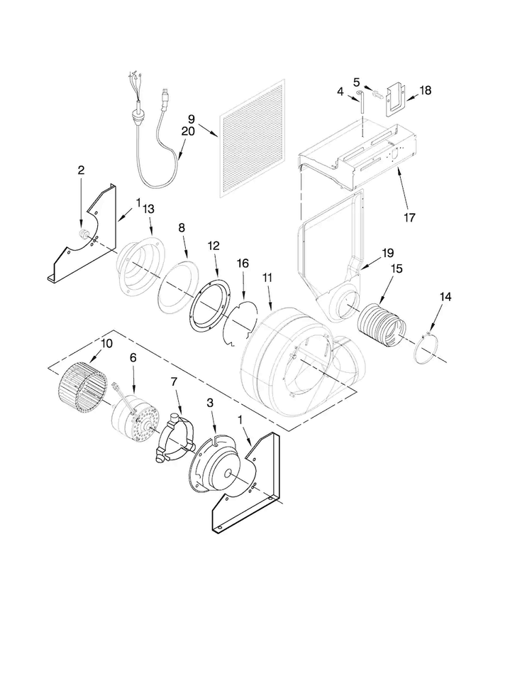 Blower Unit Parts Diagram and Parts List for JDS9860BDB21  Jenn-Air Range