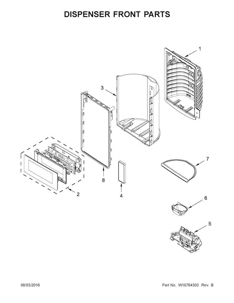 Dispenser Front Parts Diagram and Parts List for JFX2897DRP00  Jenn-Air Refrigerator