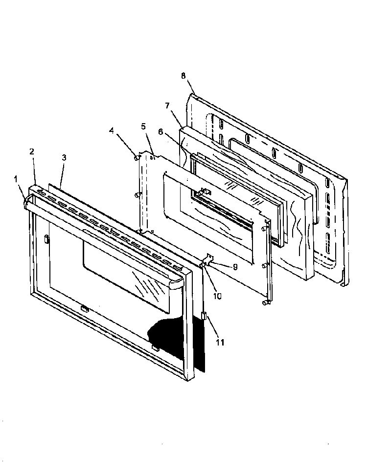 Oven Door Assembly Diagram and Parts List for RLN367UL P1143198NL Caloric Range