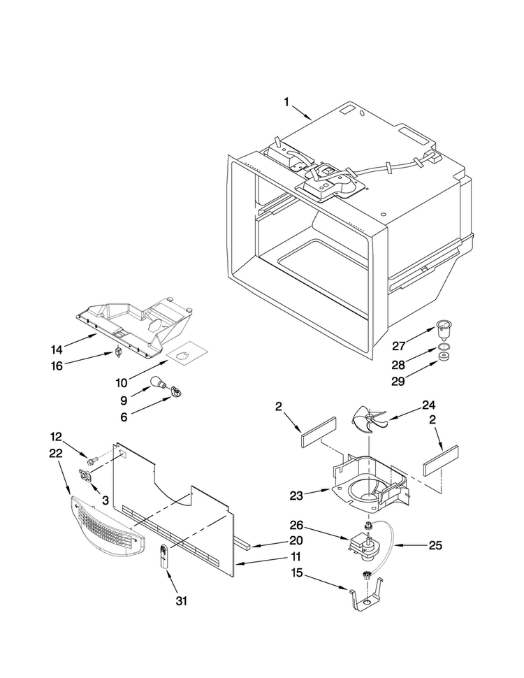 Freezer Liner Parts Diagram and Parts List for ABL192ZWES0  Amana Refrigerator