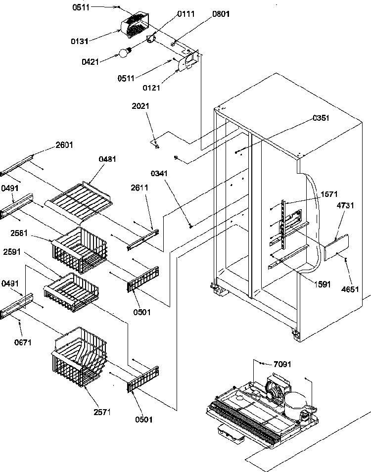 Freezer Shelves And Light Diagram and Parts List for SRD27S2L-P1190329WL  Amana Refrigerator