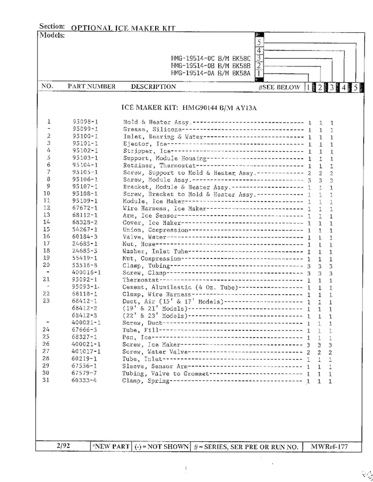 Optional Ice Maker Kit Page 2 Diagram and Parts List for 19514-0A  Admiral Refrigerator