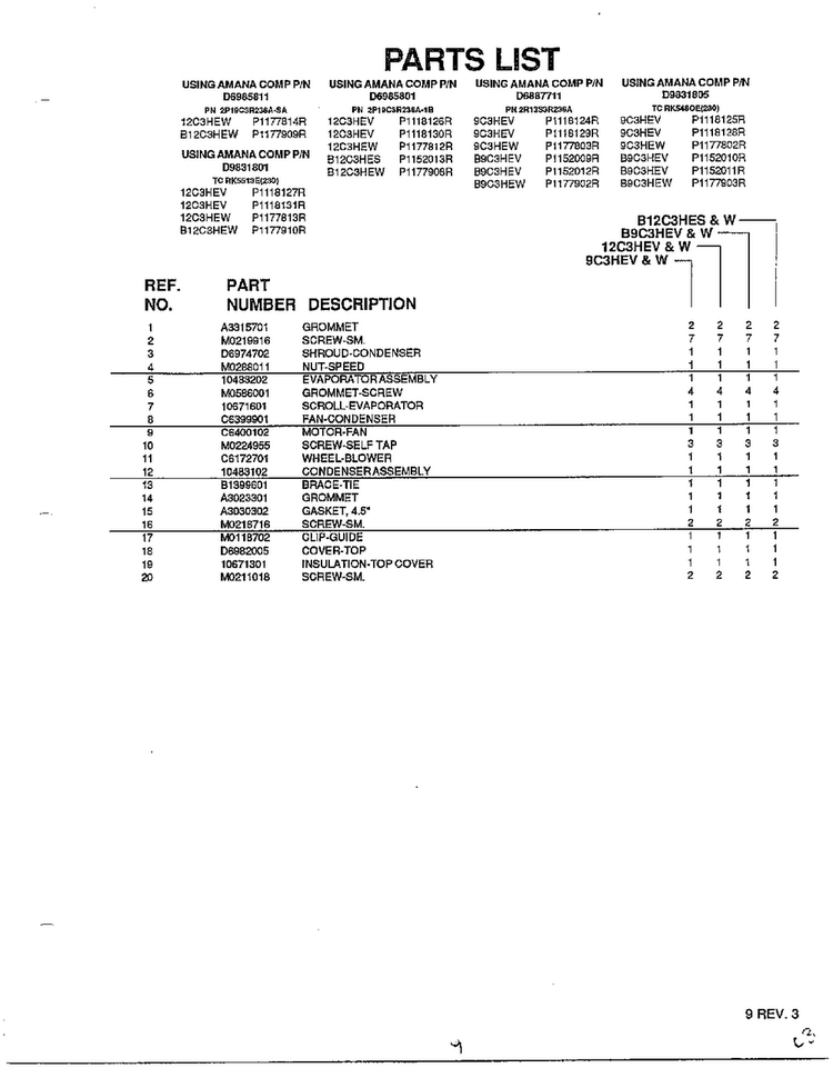 Evaporator/condenser/ Air Flow Parts Page 2 Diagram and Parts List for 5787  Amana Air Conditioner