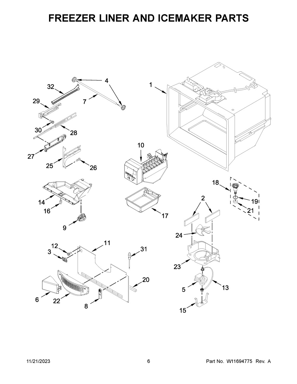 Freezer Liner And Icemaker Parts Diagram and Parts List for MRFF5033PZ01  Maytag Refrigerator
