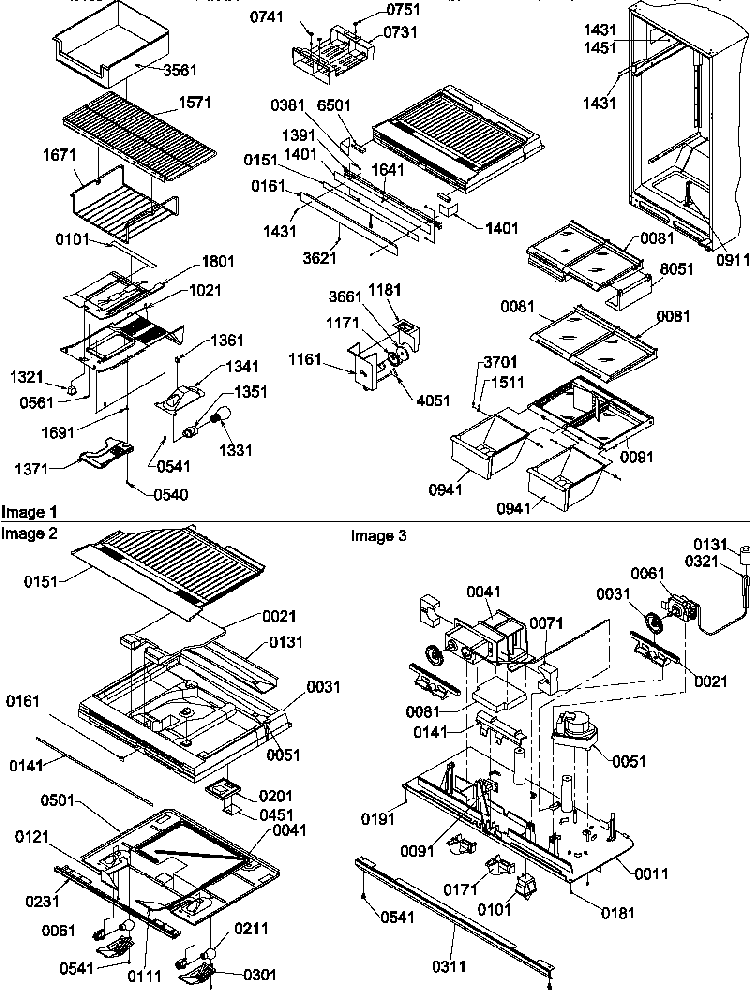 Interior Cabinet And Drain Block Assembly Diagram and Parts List for TR18TE-P1303101WE  Amana Refrigerator