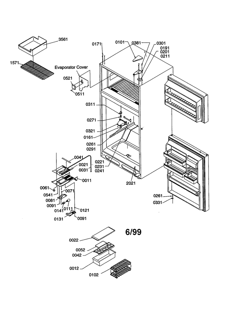 Door/hinges/accessories Diagram and Parts List for TS19VL-P1306302WL  Amana Refrigerator