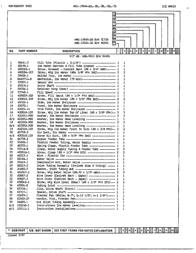 Ice Maker  Page 2 Diagram and Parts List for 19864A  Admiral Refrigerator