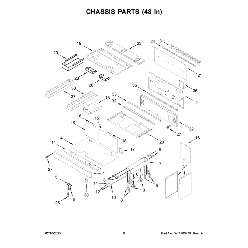 Chassis Parts (48 In) Diagram and Parts List for JPIGC748RL00  Jenn-Air Range