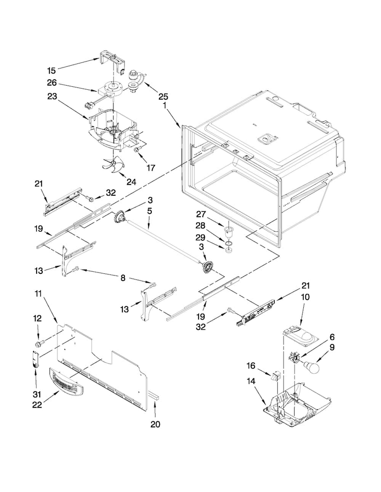 Freezer Liner Parts Diagram and Parts List for MFI2269VEM6  Maytag Refrigerator