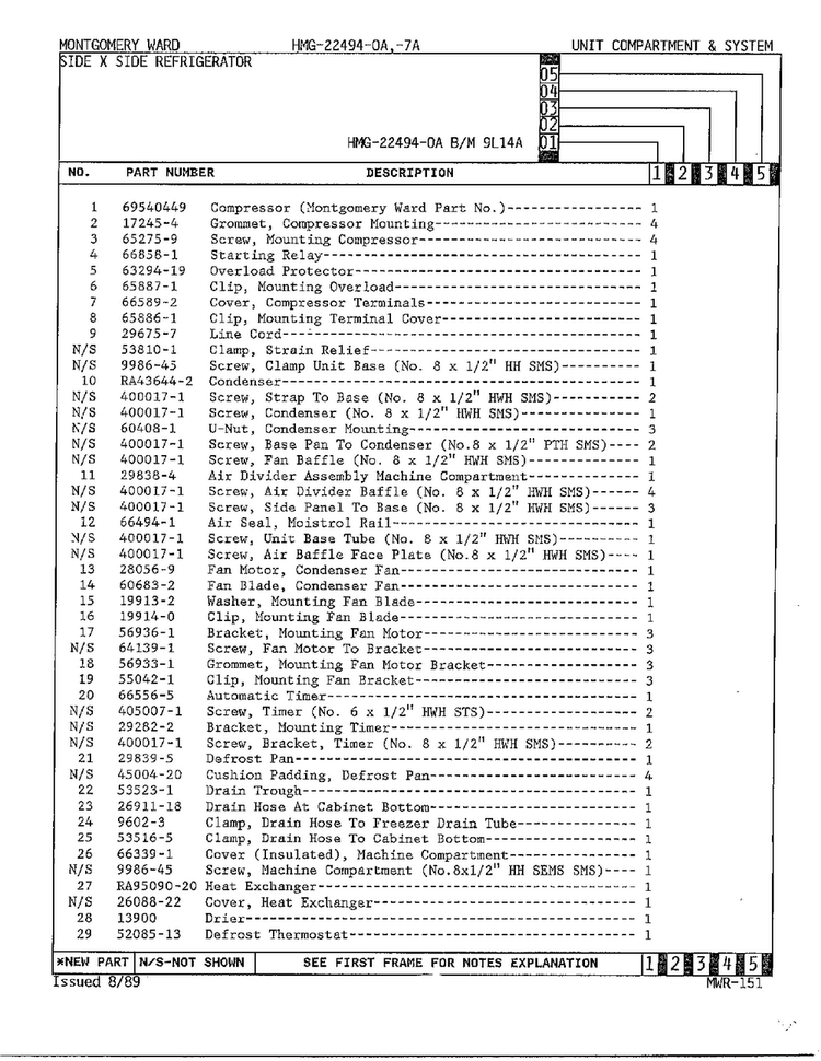 Unit Compartment And System Page 2 Diagram and Parts List for 22494-OA  Admiral Refrigerator