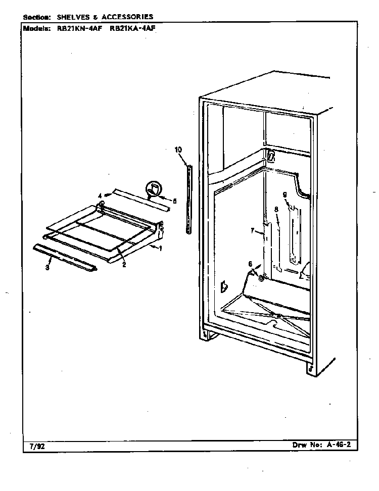 Shelves & Accessories Diagram and Parts List for RB21KN4AF BG76C Magic Chef Refrigerator