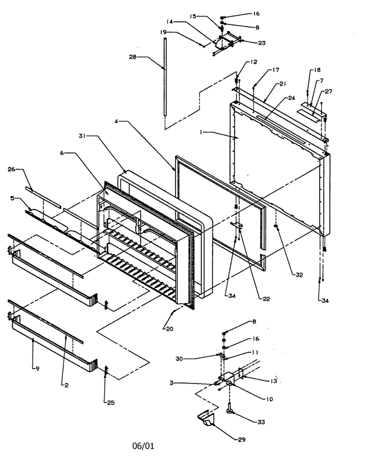Freezer Door Diagram and Parts List for BX22A2-P1161606W  Amana Refrigerator
