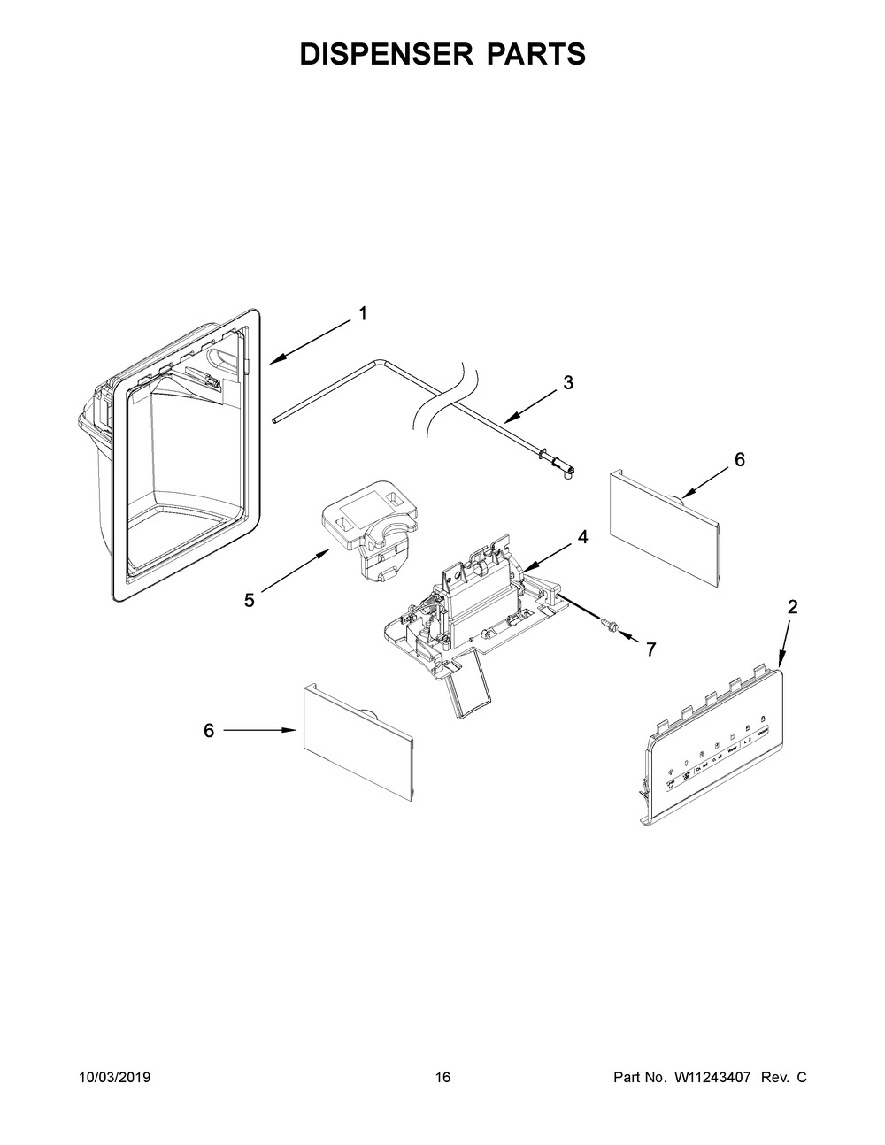 Dispenser Parts Diagram and Parts List for MSS25C4MGB00  Maytag Refrigerator