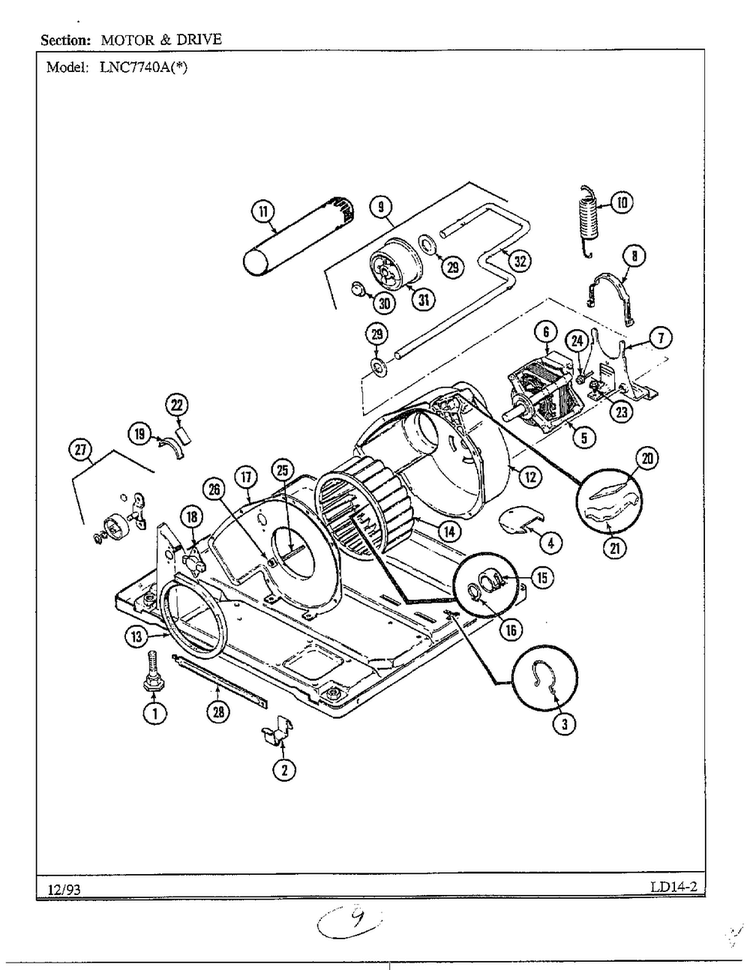Motor And Drive Diagram and Parts List for 7740A  Norge Dryer