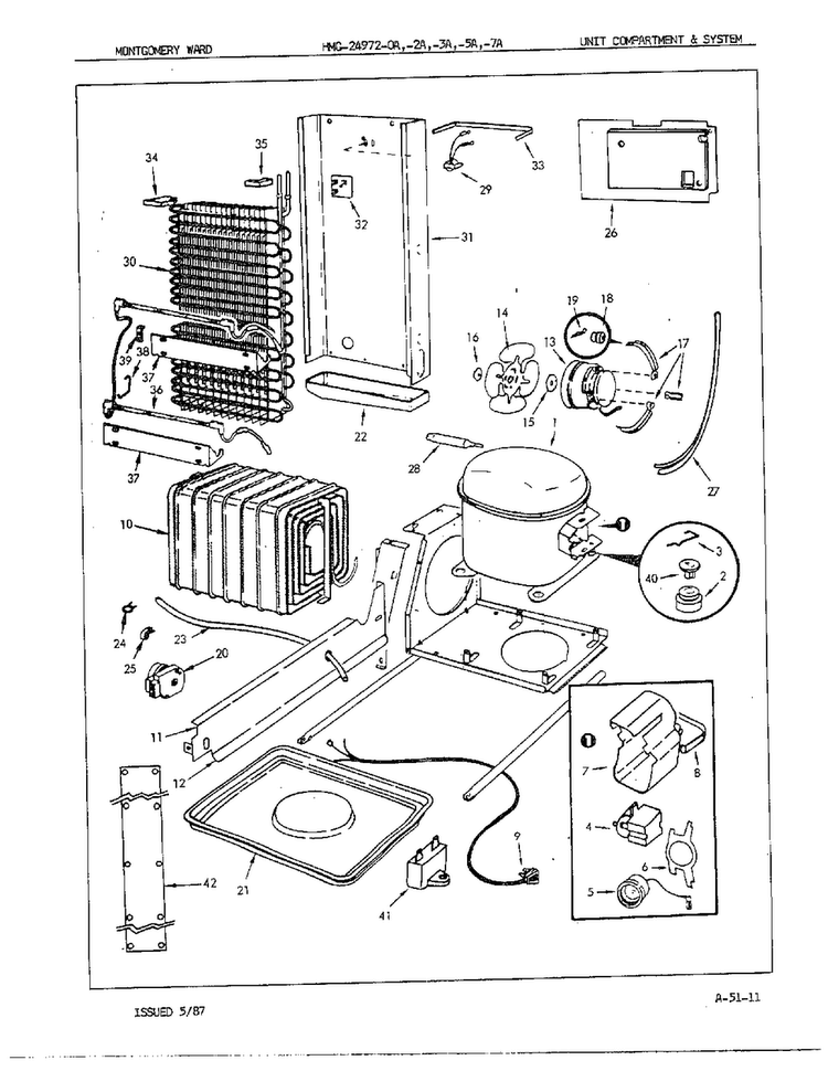 Unit Compartment/system Diagram and Parts List for 24972A  Admiral Refrigerator