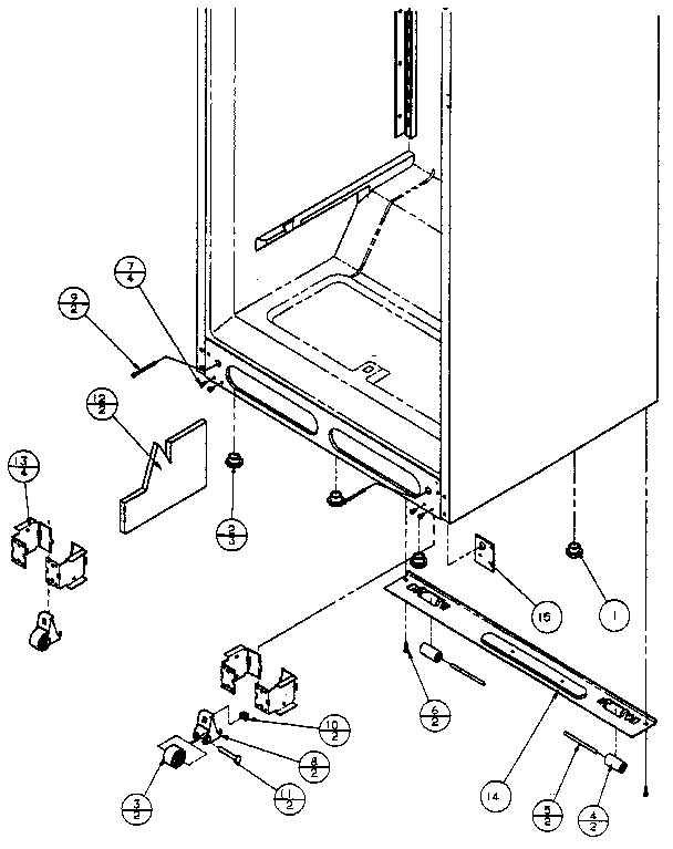 Cabinet Bottom Diagram and Parts List for TX18R-P1158404W  Amana Refrigerator