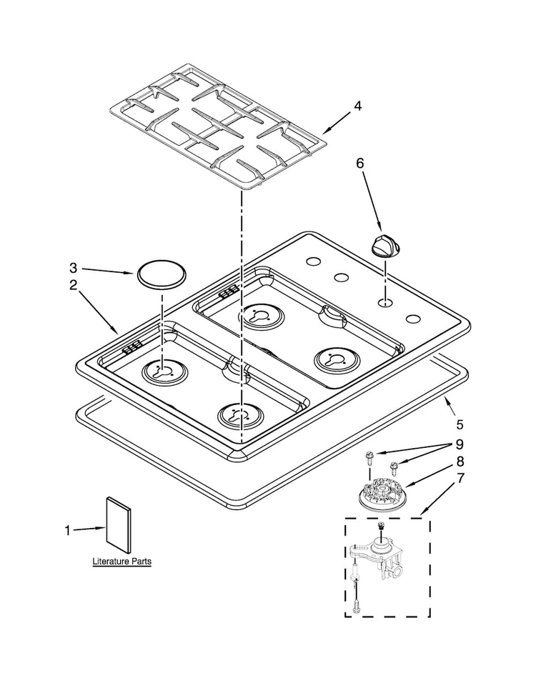 Cooktop, Burner And Grate Parts Diagram and Parts List for JGC1430ADB14  Jenn-Air Cooktop