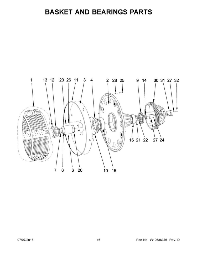 Basket And Bearings Parts Diagram and Parts List for MFS180PAVS  Maytag Washer