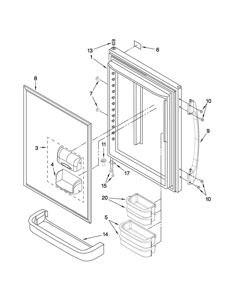 Refrigerator Door Parts Diagram and Parts List for ABB192ZDEW5  Amana Refrigerator