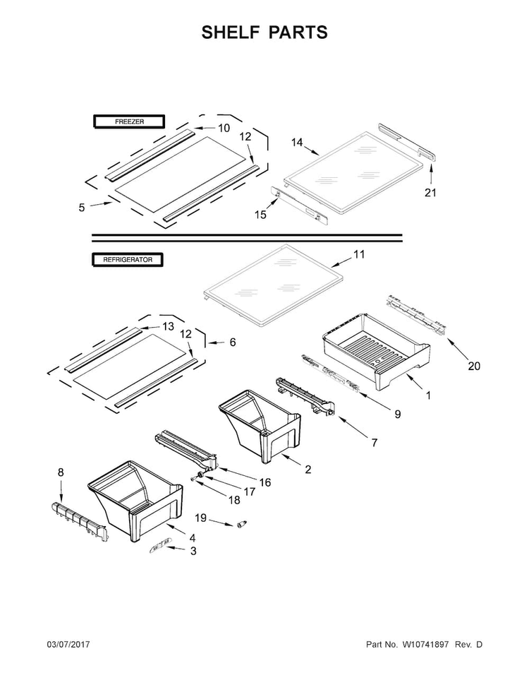 Shelf Parts Diagram and Parts List for MRT711BZDE00  Maytag Refrigerator