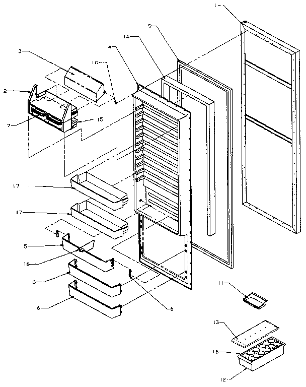 Refrigerator Door Diagram and Parts List for SX22N-P1162703W  Amana Refrigerator