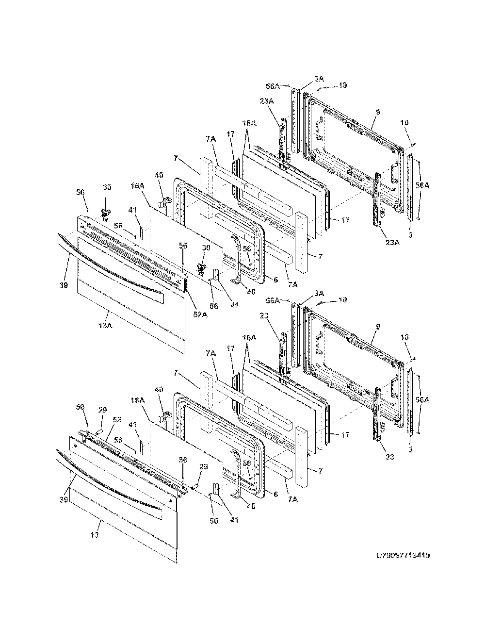 Doors Diagram and Parts List for 79097713410  Kenmore Range