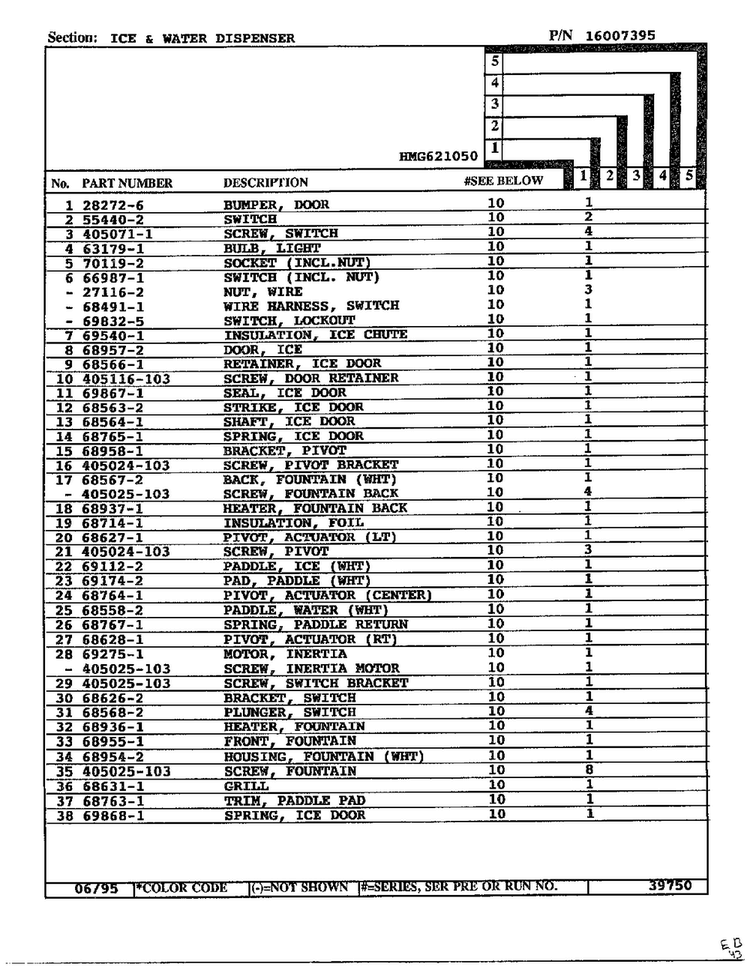 Ice And Water Dispenser Page 2 Diagram and Parts List for 621050  Admiral Refrigerator