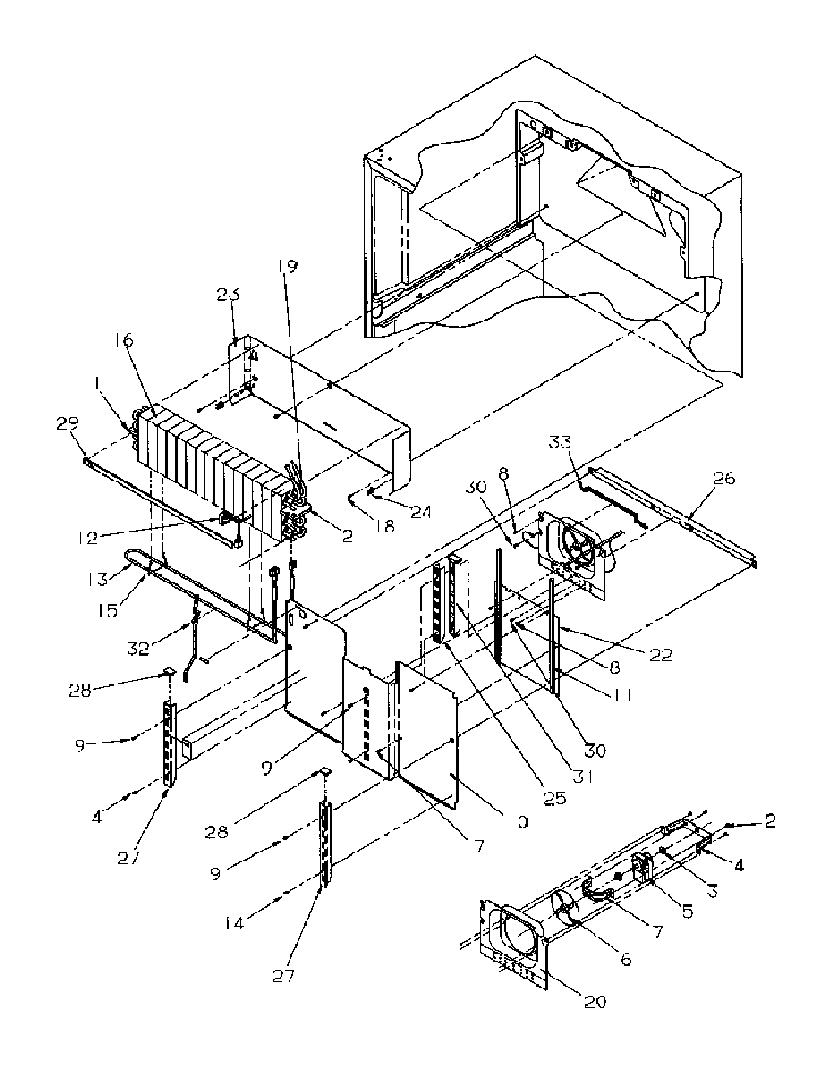 Evaporator Area Diagram and Parts List for TX22S3L-P1196002WL  Amana Refrigerator