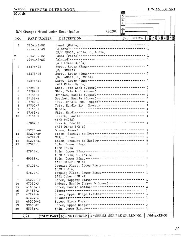 Freezer Outer Door Page 2 Diagram and Parts List for 20591  Maytag Refrigerator