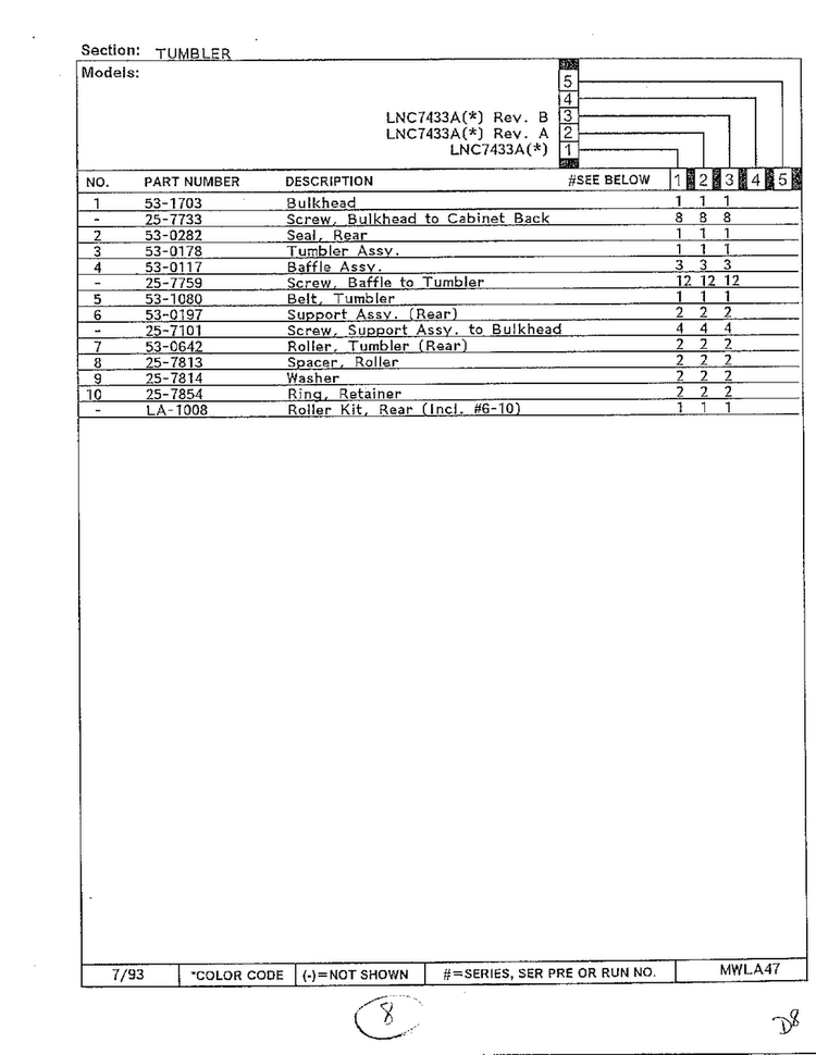 Tumbler Page 2 Diagram and Parts List for 7433A  Norge Dryer